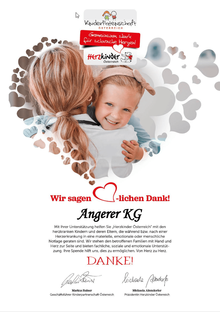 Hannes Angerer und die Angerer KG unterstützen Herzkinder